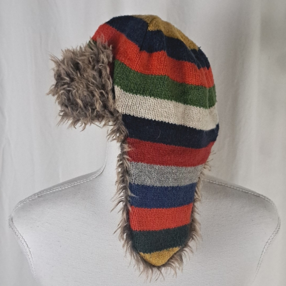 GAP kid faux fur colorful striped cotton wool trapper hat kid szXS-S